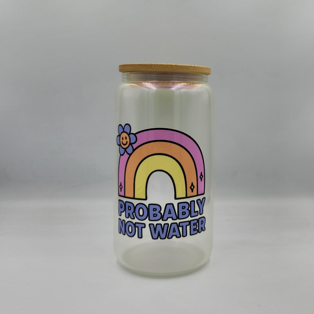 Probably Not Water Pastel Rainbow Glass Jar with Bamboo Lid